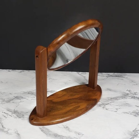 Danish Modern Vanity Mirror Solid Wood Vintage - Picture 4 of 9